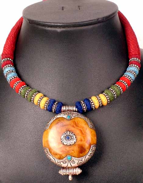 Amber Dust Necklace with Multi Colored Cord