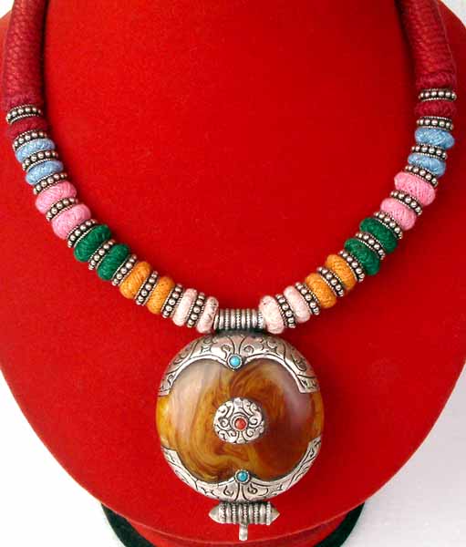 Amber Dust Necklace with Multicolor Cord