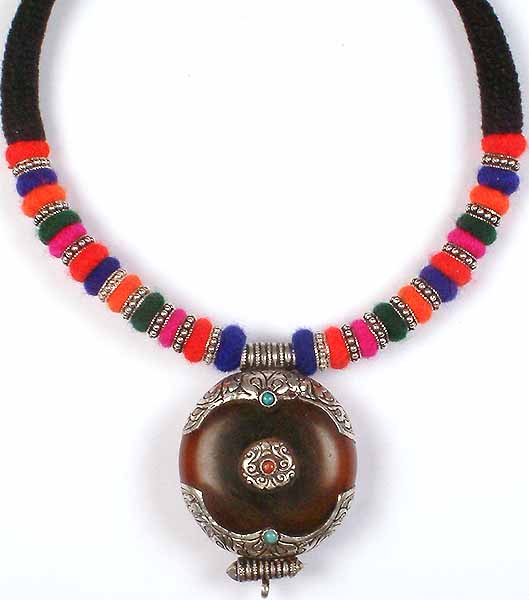 Amber Dust Necklace with Multicolor Cord