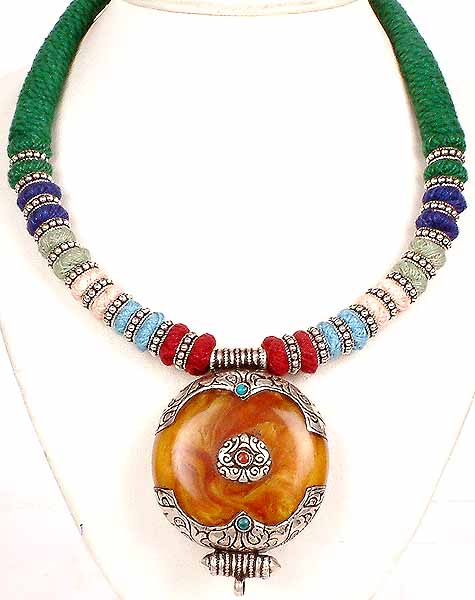 Amber Dust Necklace with Multicolor Matching Thread