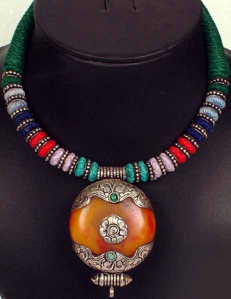Amber Dust Necklace with Multicolor Matching Thread