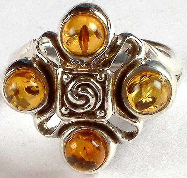 Amber Ring with Central Yin Yang