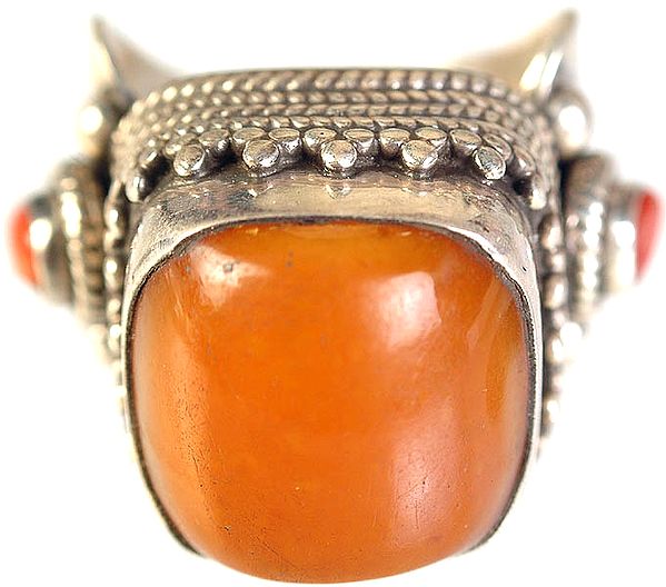 Amber Ring with Twin Coral
