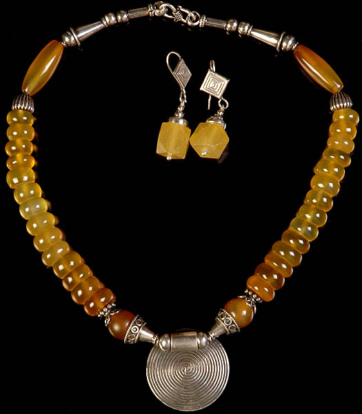 Yellow Chalcedony Designer Necklace with Earrings Set