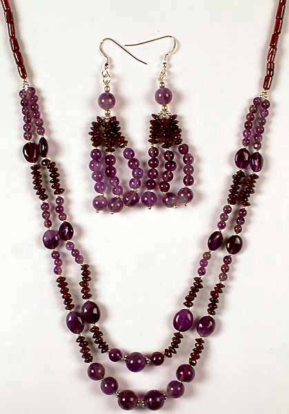 Amethyst & Garnet Necklace with Matching Earrings
