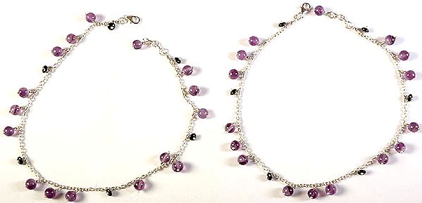 Amethyst and Black Onyx Anklets (Price Per Pair)