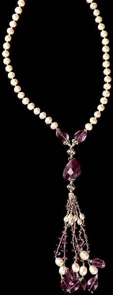 Amethyst and Pearl Necklace with Charms