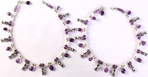 Amethyst and Rainbow Moonstone Anklets (Price Per Pair)
