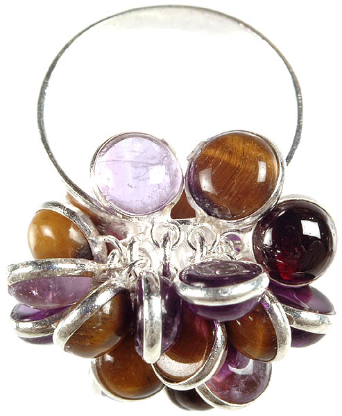 Amethyst and Tiger Eye Bunch Finger Ring