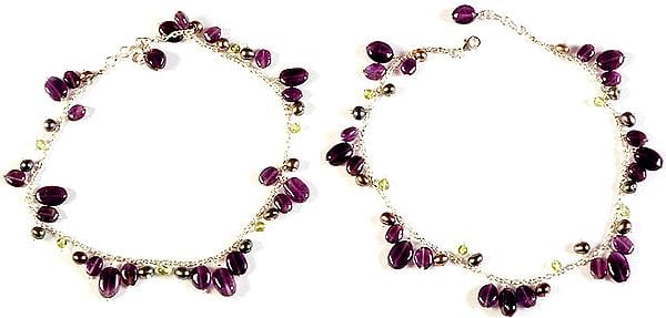 Amethyst Anklets with Peridot and Pearl (Price Per Price)