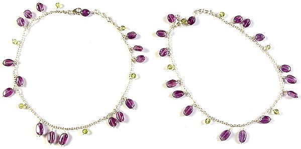 Amethyst Anklets with Peridot (Price Per Pair)