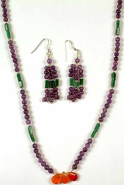 Amethyst, Aventurine & Carnelian Necklace with Matching Earrings