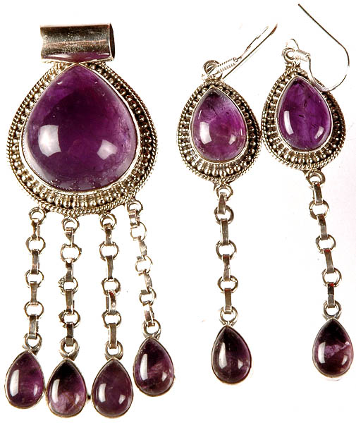 Amethyst Cascade Pendant with Matching Earrings Set
