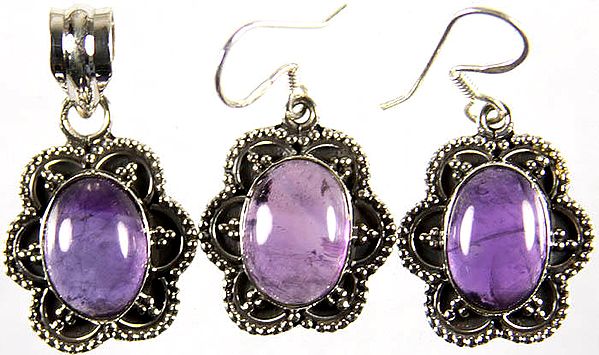 Amethyst Pendant  with Matching Earrings Set