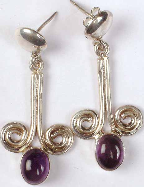 Amethyst Earrings with Spiral