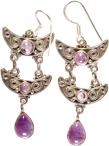 Amethyst Earrings with Spiral