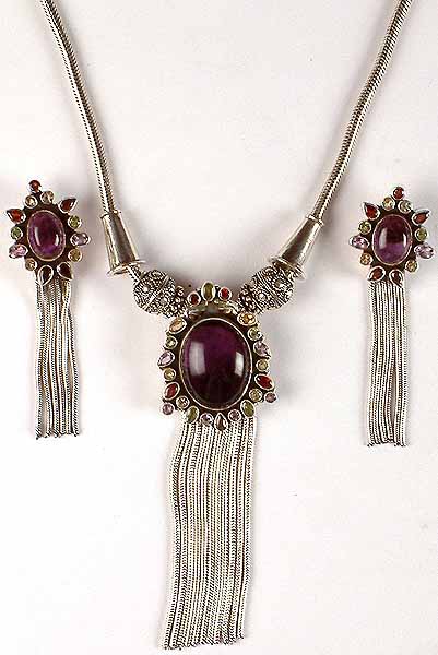 Amethyst Necklace & Earrings Set with Sterling Showers