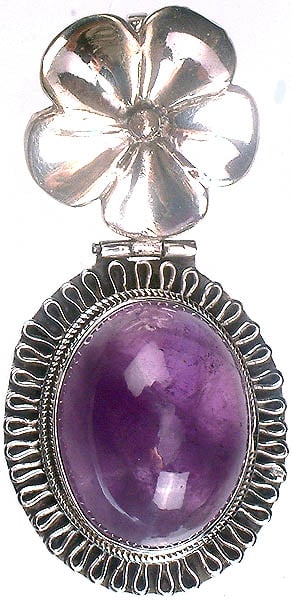 Amethyst Oval Pendant with Filigree and Flower Bale