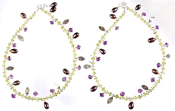 Amethyst, Pearl and Peridot Anklets (Price Per Pair)