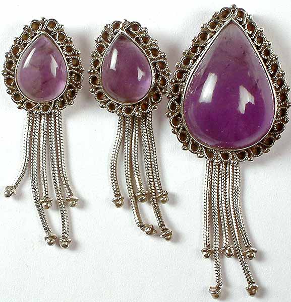 Amethyst Pendant & Earrings Set with Sterling Showers