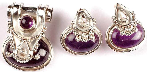Amethyst Pendant and Earrings Set