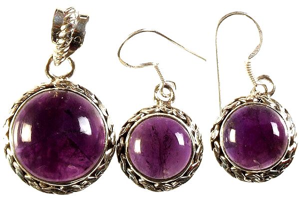 Amethyst Pendant with Matching Earrings Set