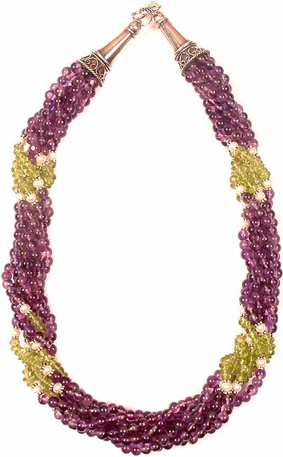 Amethyst, Peridot & Pearl Bunch Necklace from Rajasthan