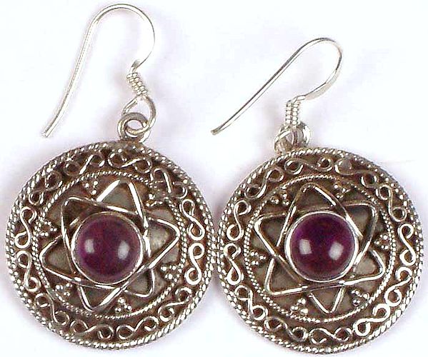 Amethyst Shield Earrings with Central Star