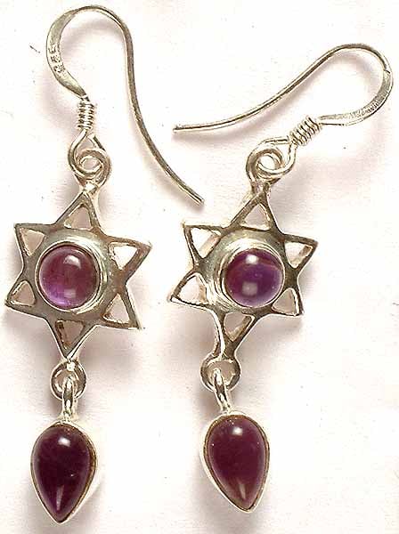 Amethyst Star Earrings with Dangle
