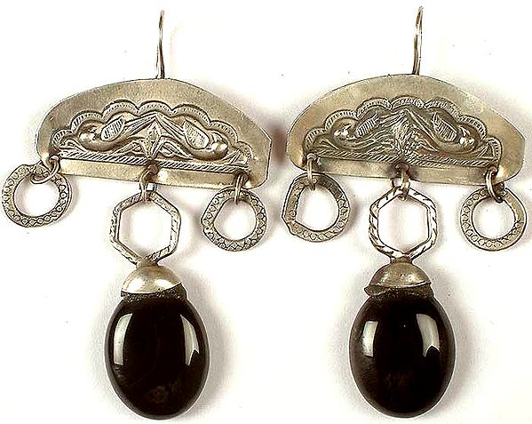 Antiquated Black Onyx Tribal Earrings From Rajasthan