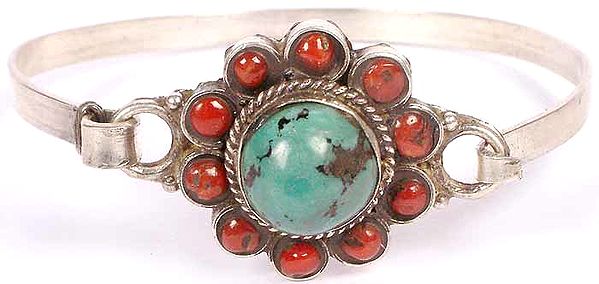 Antiquated Coral Bracelet with Central Turquoise
