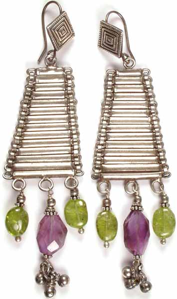 Antiquated Ladder Earrings with Amethyst and Peridot