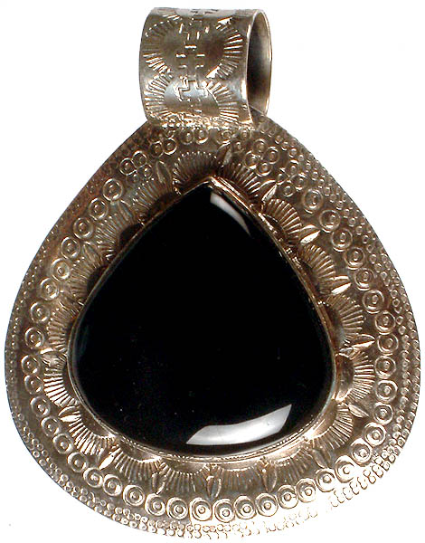 Antiquated Large Tear Drop Black Onyx Pendant