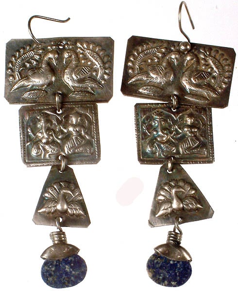 Antiquated Peacock Earrings with Lakshmi Ganesha
