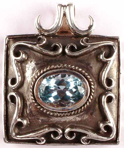 Antiquated Pendant of Faceted Blue Topaz