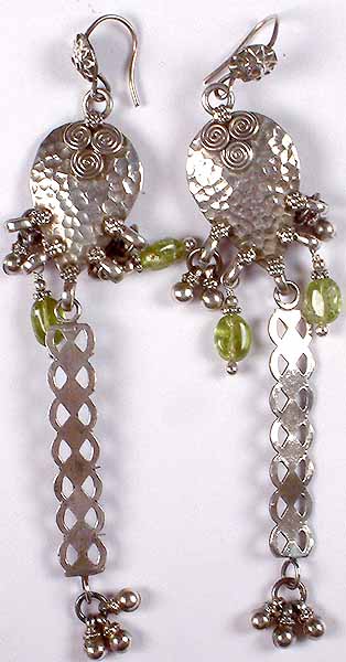 Antiquated Peridot Earrings With Spiral, Dimple and Dangle