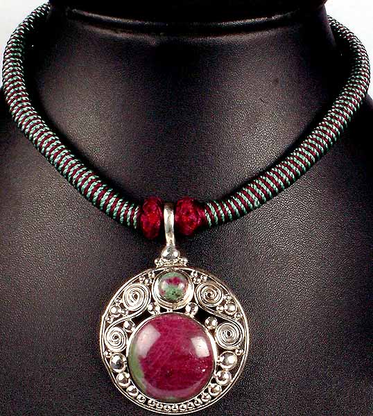 Antiquated Ruby Zoisite Necklace on Matching Dual Tone Cord