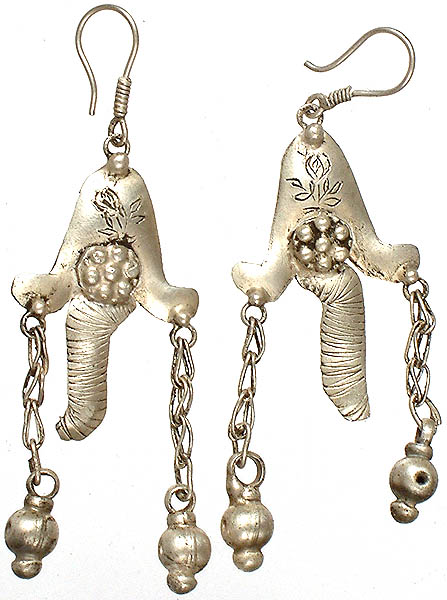Antiquated Sterling Ganesha's Trunk Earrings with Dangles