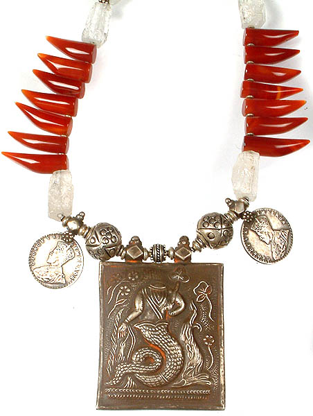 Antiquated Torso less Naga Kanya Necklace with Coins of George the Fifth