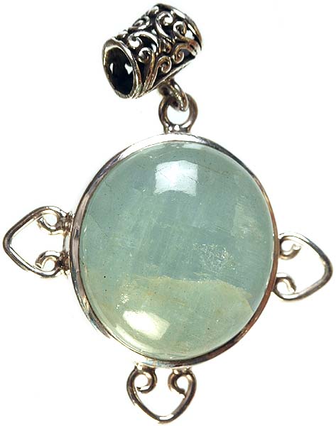 Aquamarine Circular Pendant with Lattice Bale