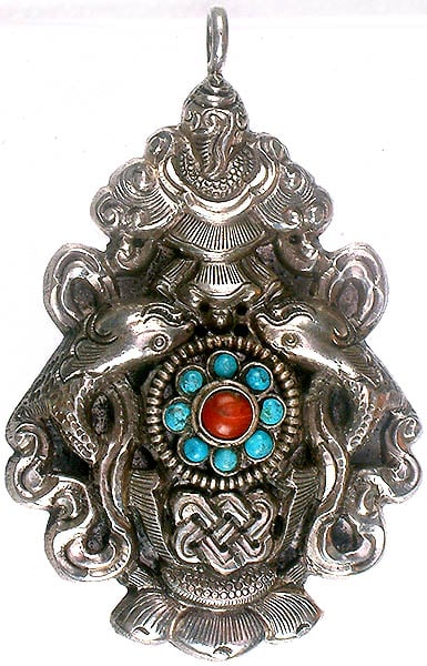 Ashtamangala Pendant with Coral and Turquoise