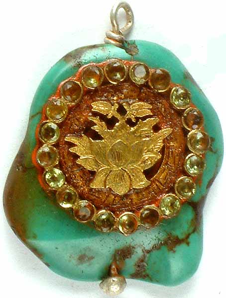 Auspicious Gold Plated Lotus (Ashtamangala) on Turquoise