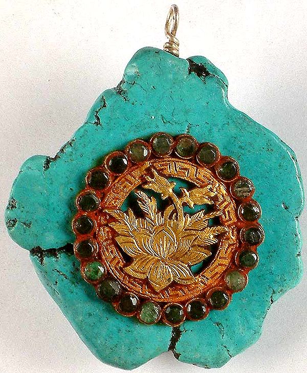 Auspicious Lotus: The Divine Seat (Ashtamangala) in Turquoise