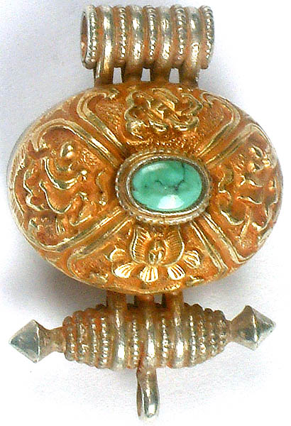 Auspicious Symbols (Ashatamangala) Box Pendant with central Turquoise