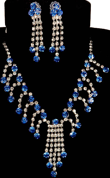 Azure Blue Bridal Necklace with Earrings