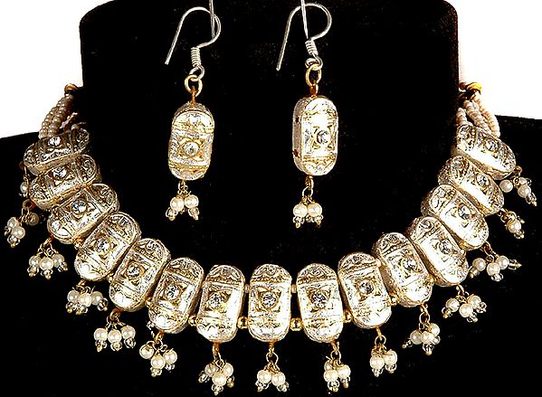 Beaded Ivory Necklace with Earrings