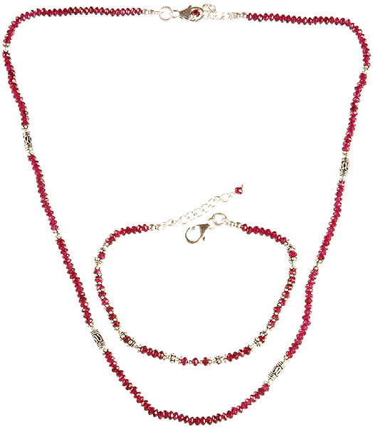Beaded Necklace of Israel Cut Garnet with Matching Bracelet Set