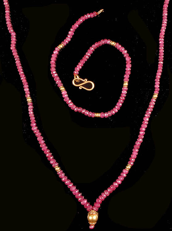 Beaded Ruby Necklace and Bracelet Set