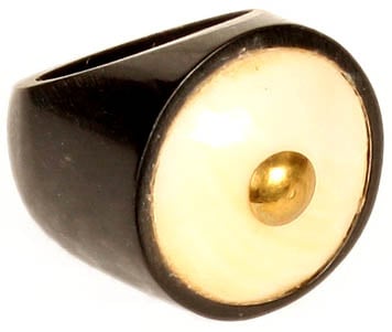 Black and Ivory Finger Ring with Brass Center
