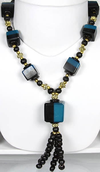 Black and Teal Beaded Necklace